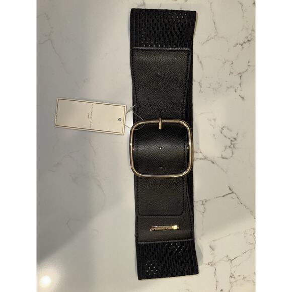 Adrienne Vittadini Wide Stretch Belt w/ Faux Leather Sz S/M Black & Silver - Picture 2 of 6